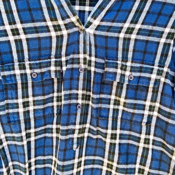 Joie Blue Black Green Plaid Popover Flannel Long Sleeve Button Up Shirt - Picture 4 of 6